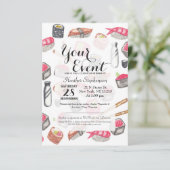 Cute Trendy Waterverf Sushi Sake en Chopsticks Kaart (Staand voorkant)