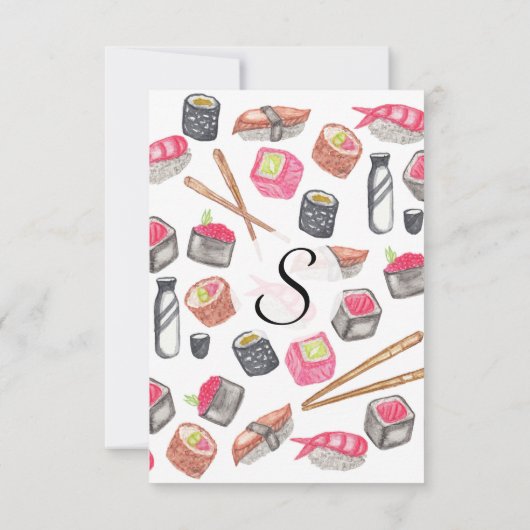 Cute Trendy Waterverf Sushi Sake en Chopsticks Kaart (Achterkant)
