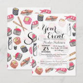 Cute Trendy Waterverf Sushi Sake en Chopsticks Kaart (Voorkant / Achterkant)