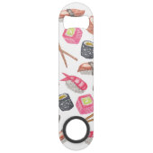 Cute Trendy Waterverf Sushi Sake en Chopsticks Speed Flessenopener (Achterkant)