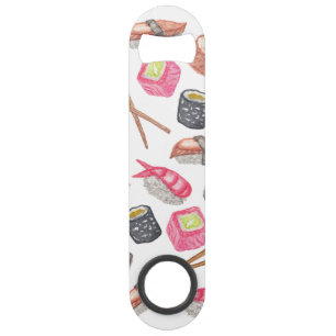 Cute Trendy Waterverf Sushi Sake en Chopsticks Speed Flessenopener