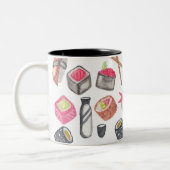 Cute Trendy Waterverf Sushi Sake en Chopsticks Tweekleurige Koffiemok (Links)