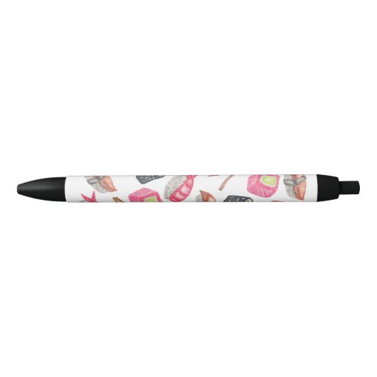 Cute Trendy Waterverf Sushi Sake en Chopsticks Zwarte Inkt Pen (Voorkant)