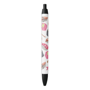 Cute Trendy Waterverf Sushi Sake en Chopsticks Zwarte Inkt Pen