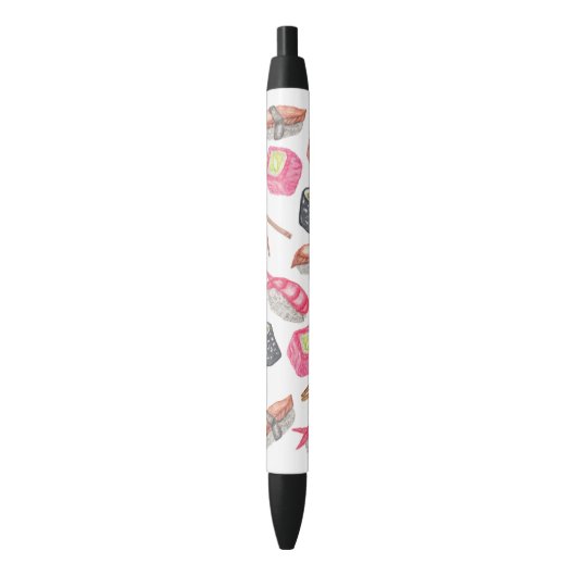 Cute Trendy Waterverf Sushi Sake en Chopsticks Zwarte Inkt Pen (Voorkant Verticaal)