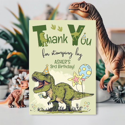 Cute TRex Dinosaur Drie-Rex 3e Verjaardagsfeestje Bedankkaart