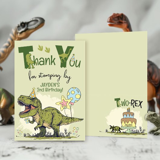 Cute TRex Dinosaur Two-Rex Boy 2nd Birthday Party Bedankkaart