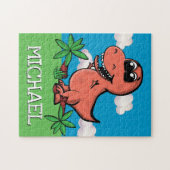 Cute Trex Dinosaur Tyrannosaurus Rex Cartoon Name Legpuzzel (Horizontaal)