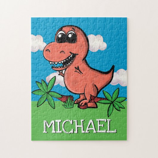 Cute Trex Dinosaur Tyrannosaurus Rex Cartoon Name Legpuzzel (Verticaal)