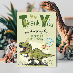 Cute TRex Dinosaur Vier-Rex Jongen 4e Verjaardagsf Bedankkaart