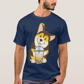 Cute Tri Color Corgi en Boba Dog Bubble Milk Tea T-shirt