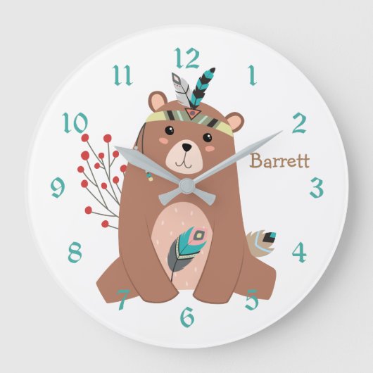 Cute Tribal Beer Personalized Nursery Clock Grote Klok (Voorkant)