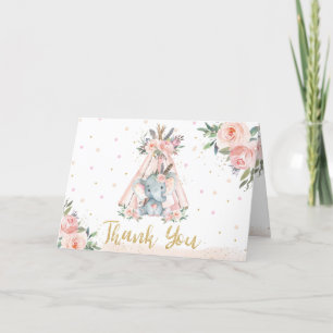 Cute Tribal Elephant Birthday Baby shower Folted   Bedankkaart