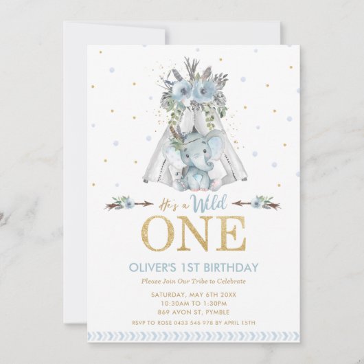 Cute Tribal Elephant Boy Wild One 1st Birthday Kaart (Voorkant)