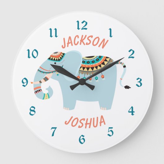 Cute Tribal Elephant Persoonlijk Grote Klok (Voorkant)