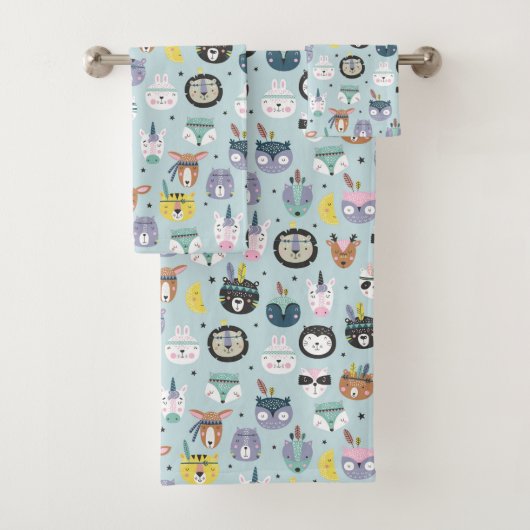 Cute Tribal Face Pattern Bad Handdoek (Insitu)