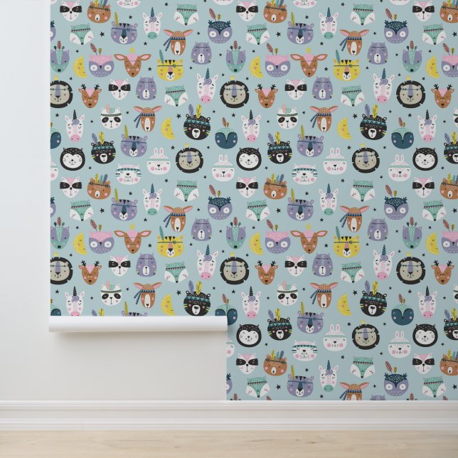 Cute Tribal Face Pattern Behang (Applicatie)