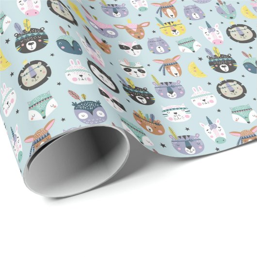 Cute Tribal Face Pattern Cadeaupapier (Rol Hoek)