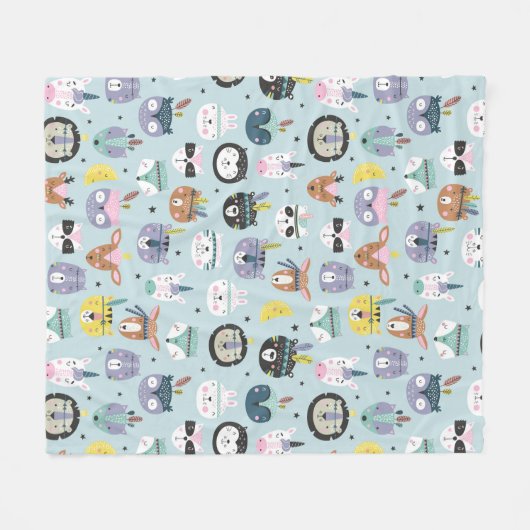 Cute Tribal Face Pattern Fleece Deken (Voorkant (Horizontaal))