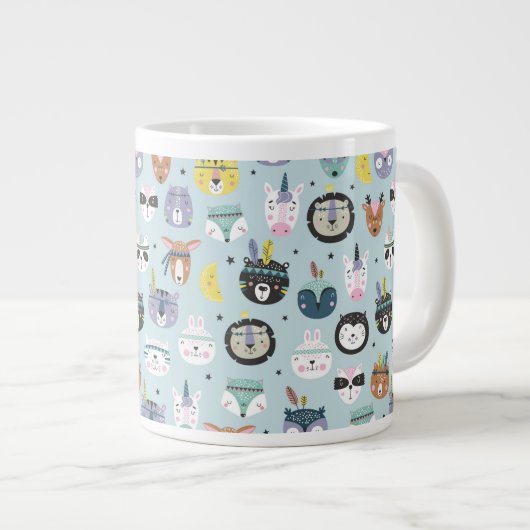 Cute Tribal Face Pattern Grote Koffiekop (Voorkant rechts)