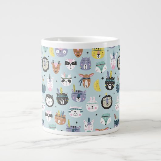 Cute Tribal Face Pattern Grote Koffiekop (Voorkant)