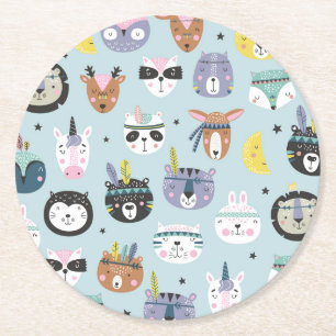 Cute Tribal Face Pattern Ronde Kartonnen Onderzetter