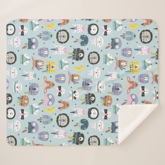 Cute Tribal Face Pattern Sherpa Deken (Voorkant (horizontaal))