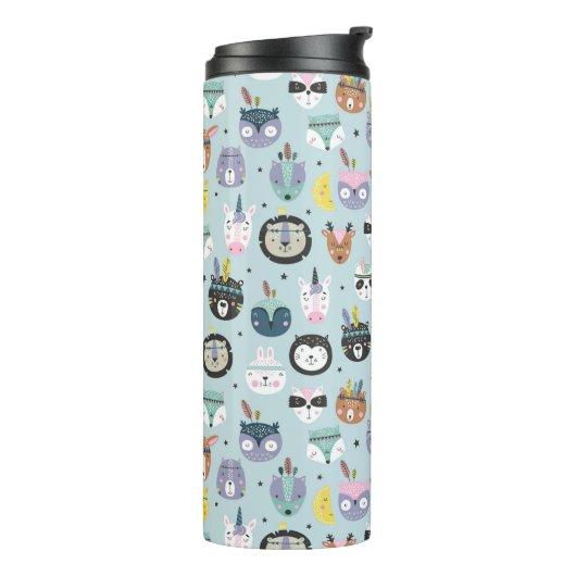 Cute Tribal Face Pattern Thermosbeker (Gedraaid links)