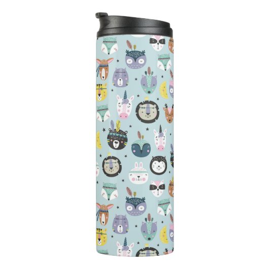 Cute Tribal Face Pattern Thermosbeker (Geroteerd rechts)