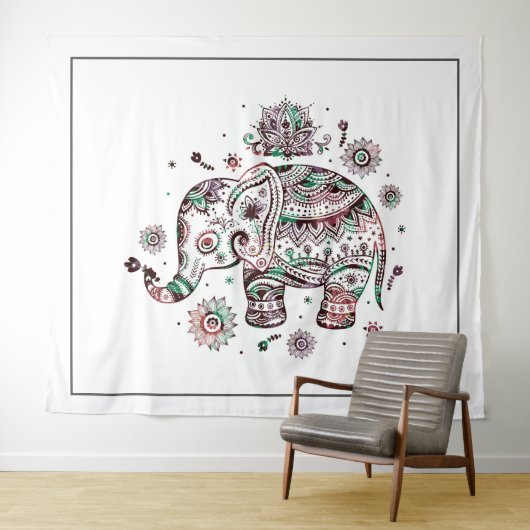 Cute tribal florale olifantenafbeelding wandkleed (In Situ (horizontaal))