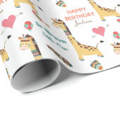 Cute Tribal Giraffe Happy Birthday Cadeaupapier (Rol Hoek)