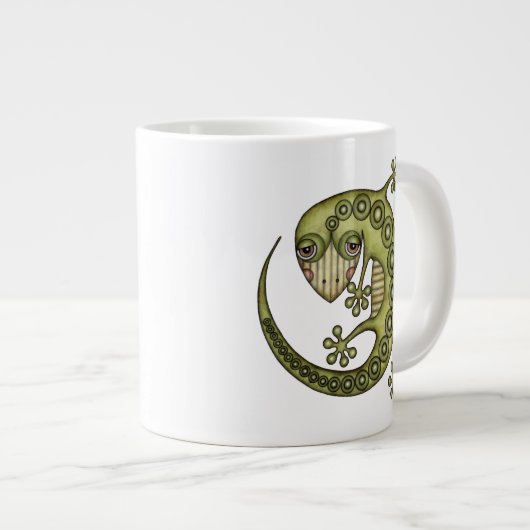 Cute Tribal Green Gecko Grote Koffiekop (Voorkant rechts)