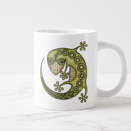 Cute Tribal Green Gecko Grote Koffiekop (Rechts)