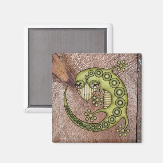 Cute Tribal Green Gecko Magneet (Voorkant / Achterkant)