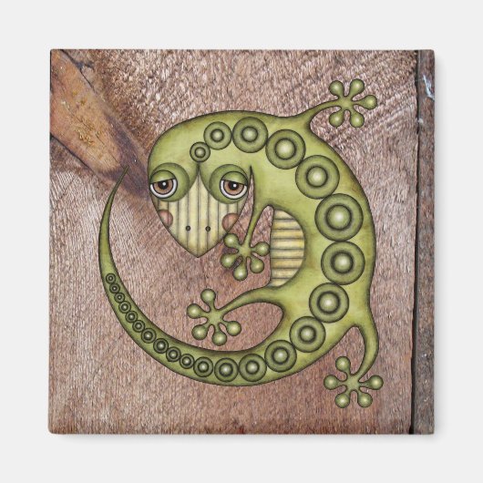 Cute Tribal Green Gecko Magneet (Voorkant)