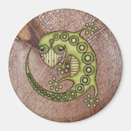 Cute Tribal Green Gecko Magneet (Voorkant)