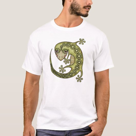 Cute Tribal Green Gecko T-shirt (Voorkant)