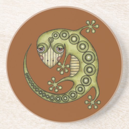 Cute Tribal Green Gecko Zandsteen Onderzetter (Voorkant)