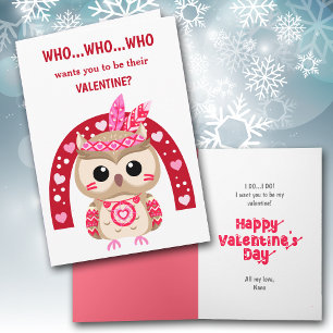 Cute Tribal Owl Rainbow Kinder Valentijn Card Feestdagen Kaart