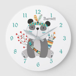 Cute Tribal Panda Beer Personalized Nursery Clock Grote Klok