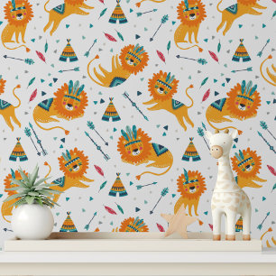 Cute Tribale Leeuw Babykamer Stick en Sticker Behang