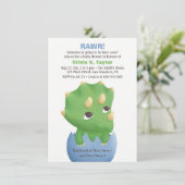 Cute Triceratops Dinosaur Baby Shower Invitations Kaart (Staand voorkant)