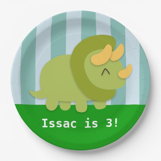 Cute Triceratops Dinosaur Birthday Party Papieren Bordje (Voorkant)