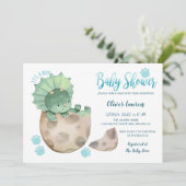 Cute Triceratops Dinosaur Tracks Boy Baby shower Kaart (Staand voorkant)