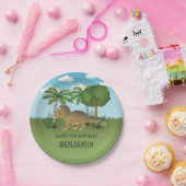 Cute Triceratops Dinosaur Tropical Kind Birthday Papieren Bordje (Feest)