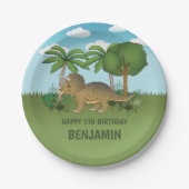 Cute Triceratops Dinosaur Tropical Kind Birthday Papieren Bordje (Voorkant)