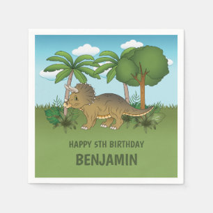 Cute Triceratops Dinosaur Tropical Kind Birthday Servet