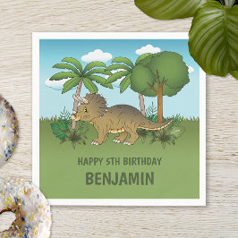 Cute Triceratops Dinosaur Tropical Kind Birthday Servet