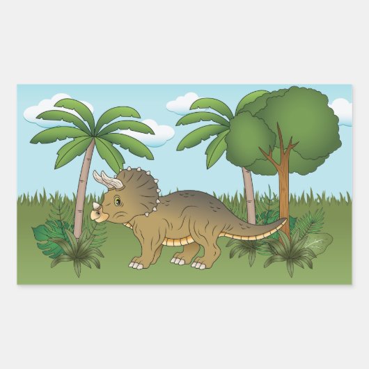 Cute Triceratops Dinosaur Tropical Palm Tree Rechthoekige Sticker (Voorkant)