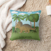 Cute Triceratops Dinosaur Tropische Natuur Kussen (Deken)